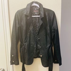 Rare-Bradley Bayou - Black 100% Genuine leather suede belted jacket